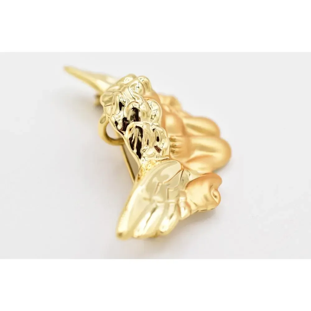 Danecraft Vintage Brushed Gold Cherub Angel Brooch Pendant Signed NOS 1980s A25